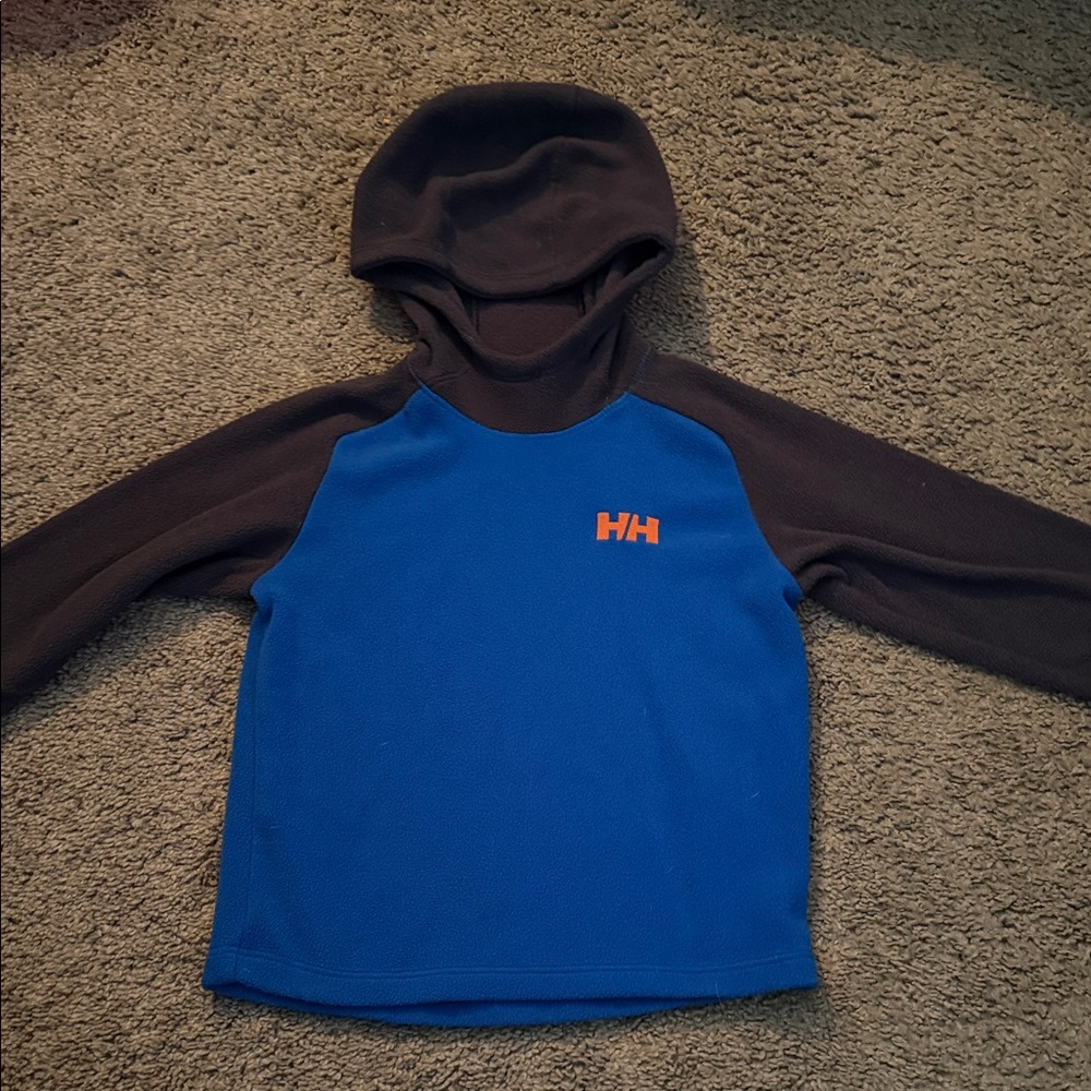 Helly Hansen Royal Blue & Black Kids Hooded Fleece with Orange Logo